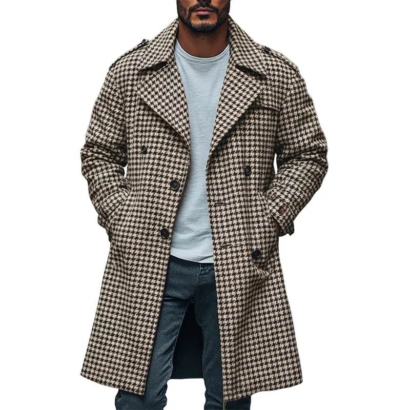 Men's Retro Houndstooth Jacquard Lapel Mid-Length Trench Coat MTA1196J0X sold by Manly