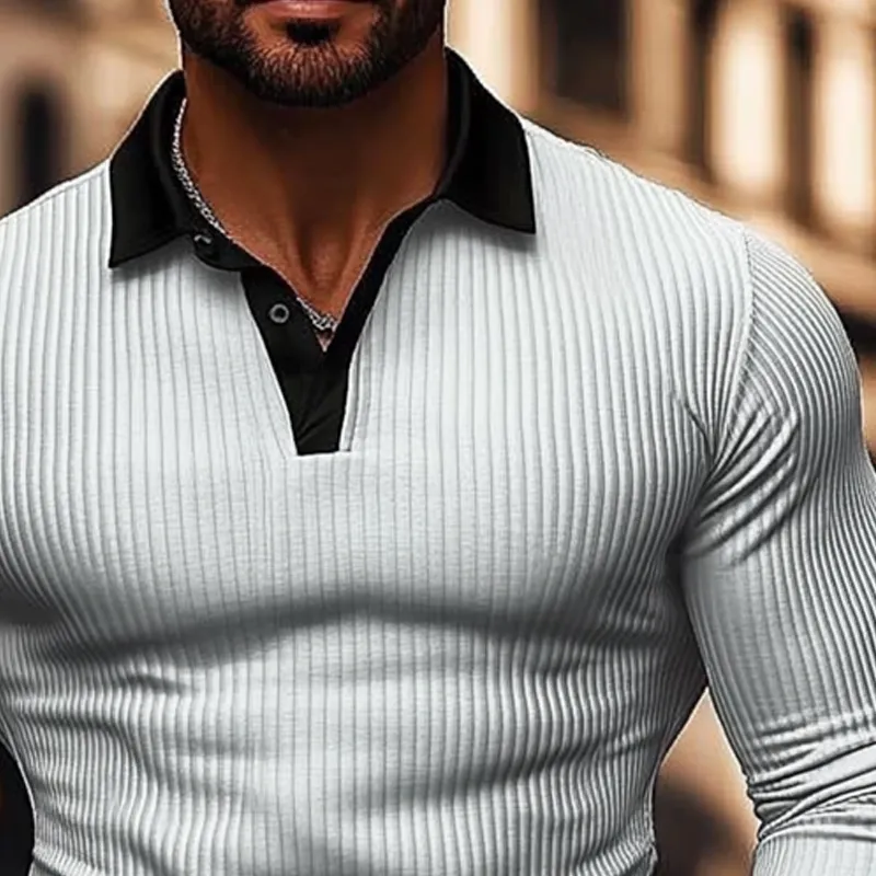 Men's Knitted Contrast Striped Long-sleeved POLO Shirt MTA1172J2X sold by Manly product image thumbnail 2