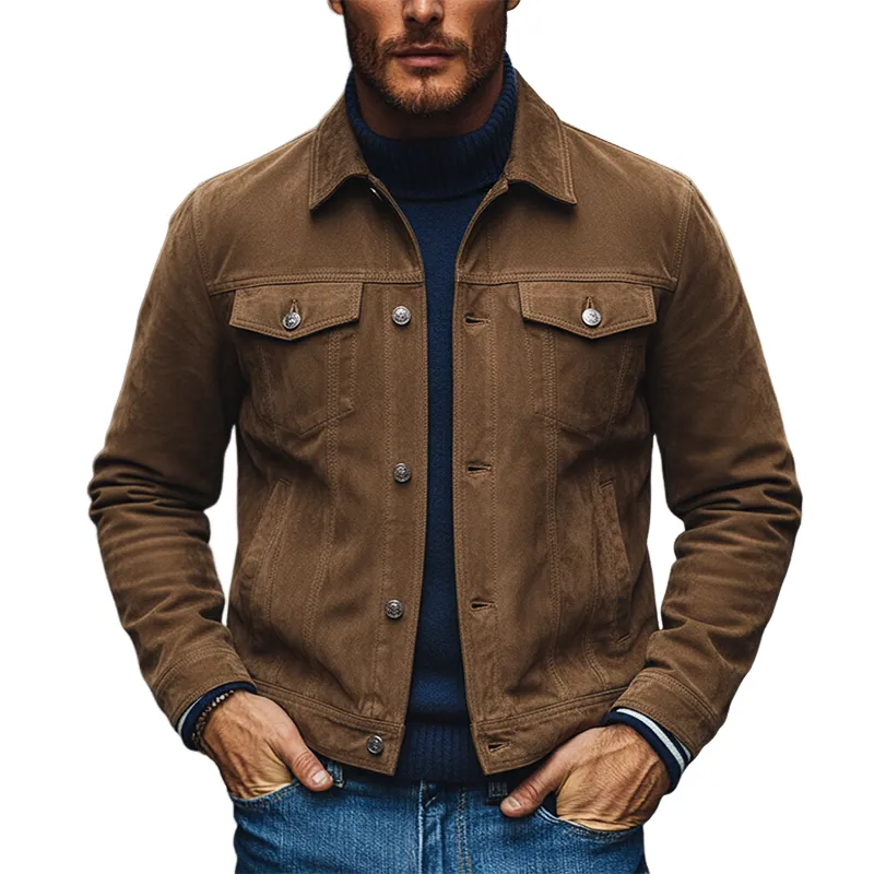 Men's Vintage Faux Suede Lapel Single-Breasted Jacket MTA1178J7X sold by Manly