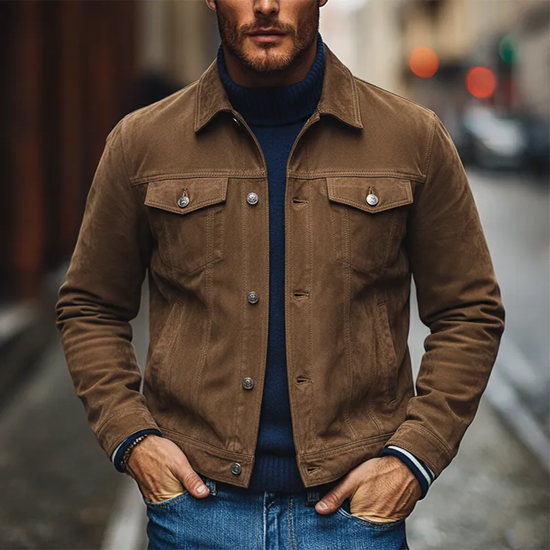 Men's Vintage Faux Suede Lapel Single-Breasted Jacket MTA1178J7X sold by Manly product image thumbnail 2