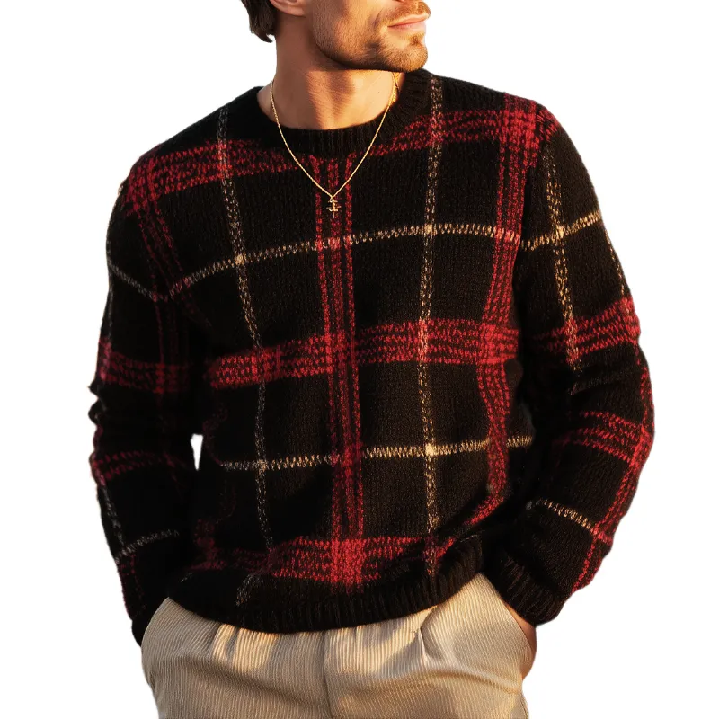 Men's Classic Plaid Crew Neck Casual Sweater MTA1041J5U sold by Manly