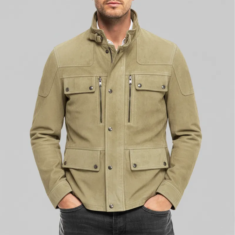 Men's Classic Stand Collar Multi-pocket Suede Jacket MTA1105J8U sold by Manly product image thumbnail 2