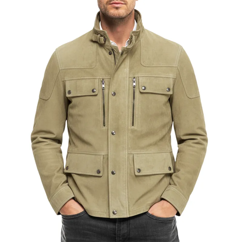 Men's Classic Stand Collar Multi-pocket Suede Jacket MTA1105J8U sold by Manly