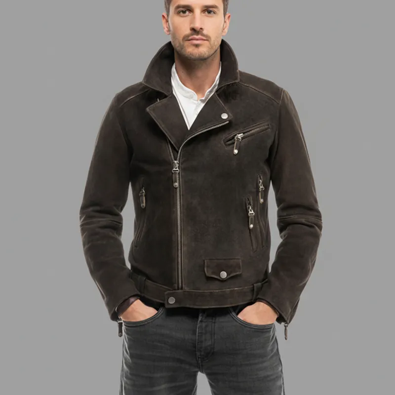 Men's Classic Dark Brown Multi-Pocket Suede Motorcycle Jacket MTA1163J2U sold by Manly product image thumbnail 3
