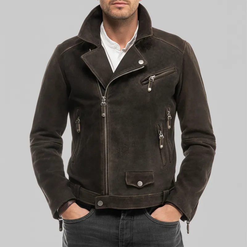 Men's Classic Dark Brown Multi-Pocket Suede Motorcycle Jacket MTA1163J2U sold by Manly product image thumbnail 2