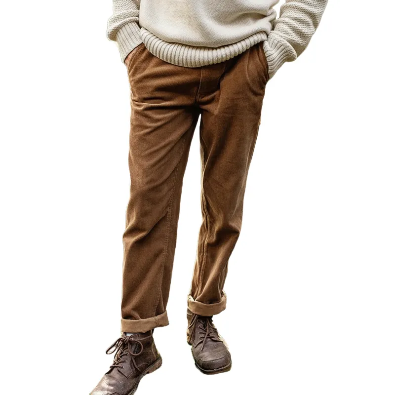 Men's Classic Elegant Brown Corduroy Straight Pants MTA1191J1U sold by Manly