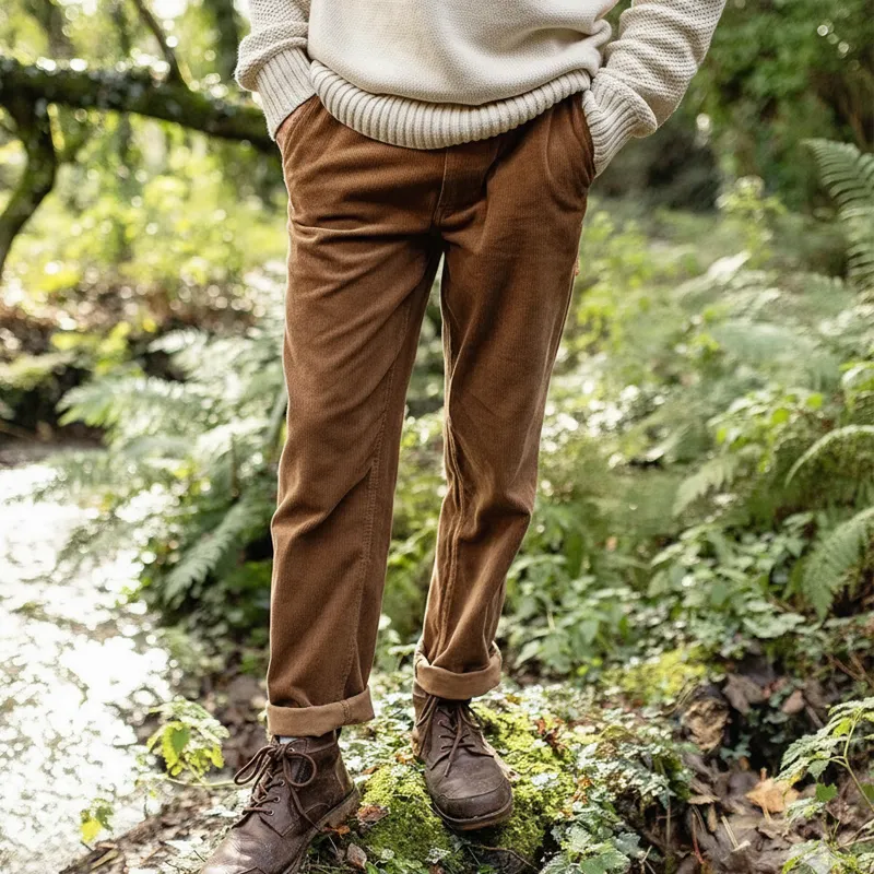 Men's Classic Elegant Brown Corduroy Straight Pants MTA1191J1U sold by Manly product image thumbnail 2