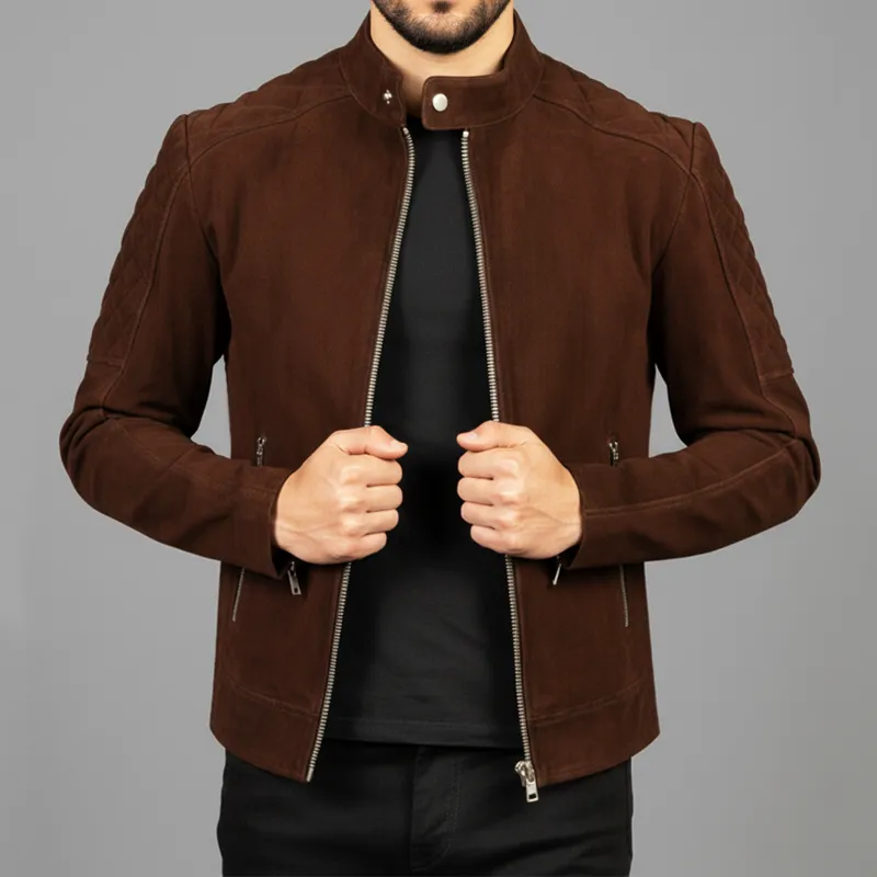 Men's Vintage Brown Snap Collar Suede Zip-Up Jacket MTA1153J0U sold by Manly product image thumbnail 2