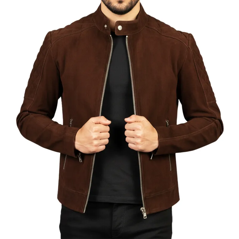 Men's Vintage Brown Snap Collar Suede Zip-Up Jacket MTA1153J0U sold by Manly