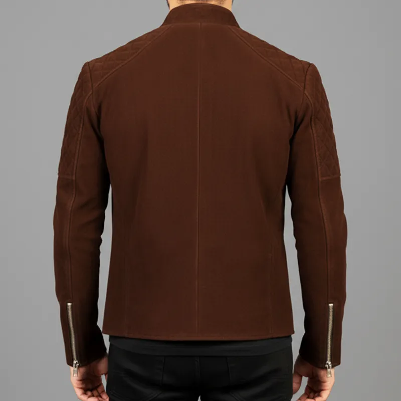Men's Vintage Brown Snap Collar Suede Zip-Up Jacket MTA1153J0U sold by Manly product image thumbnail 4