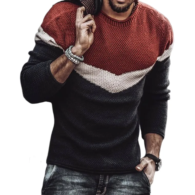 Men's Retro Casual Street Striped Colorblock Pullover Crew Neck Sweater MTA1081J9TO sold by Manly