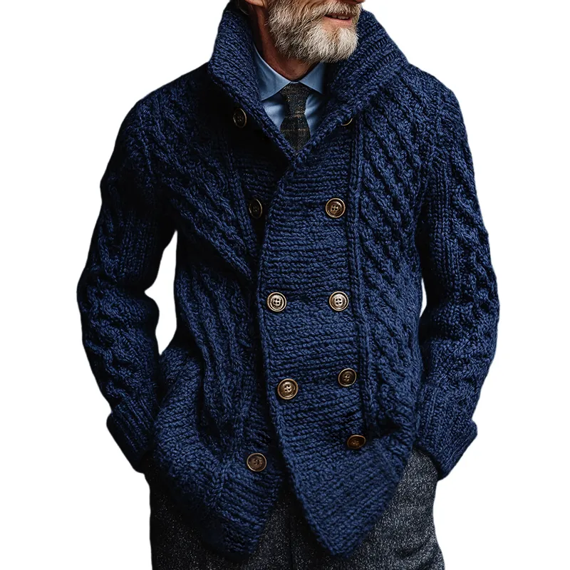 Men's Retro Casual Solid Color Double Breasted Knitted Cardigan Sweater MTA1164J5TO sold by Manly