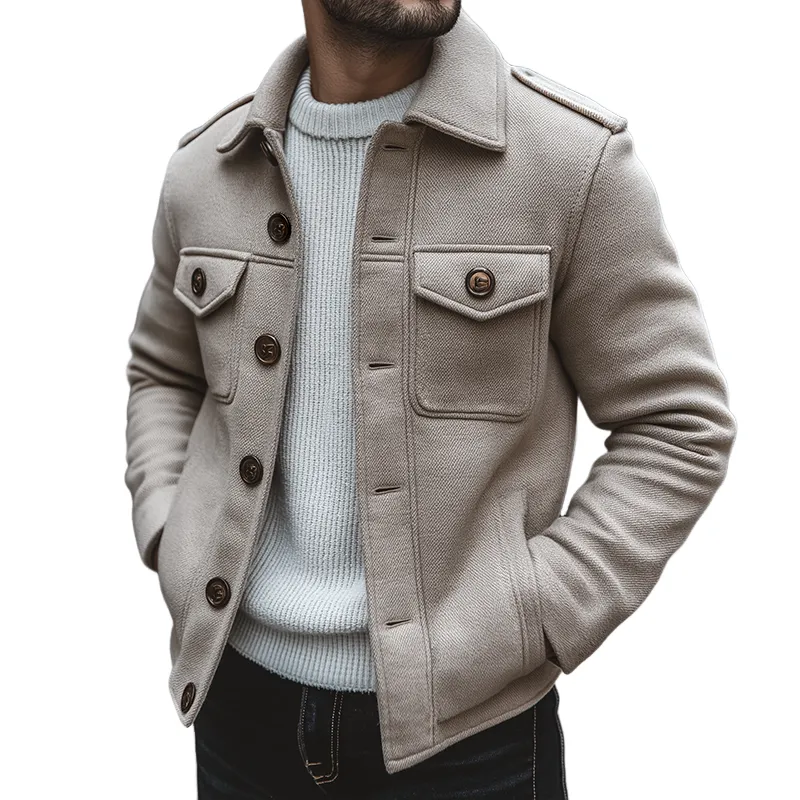 Men's Retro Casual Street Style Multi-Pocket Lapel Jacket MTA1118J7TO sold by Manly