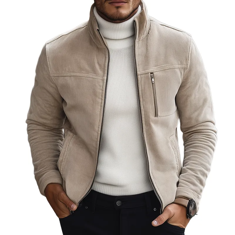 Men's Vintage Casual Corduroy Stand Collar Zipper Jacket MTA1105J6TO sold by Manly