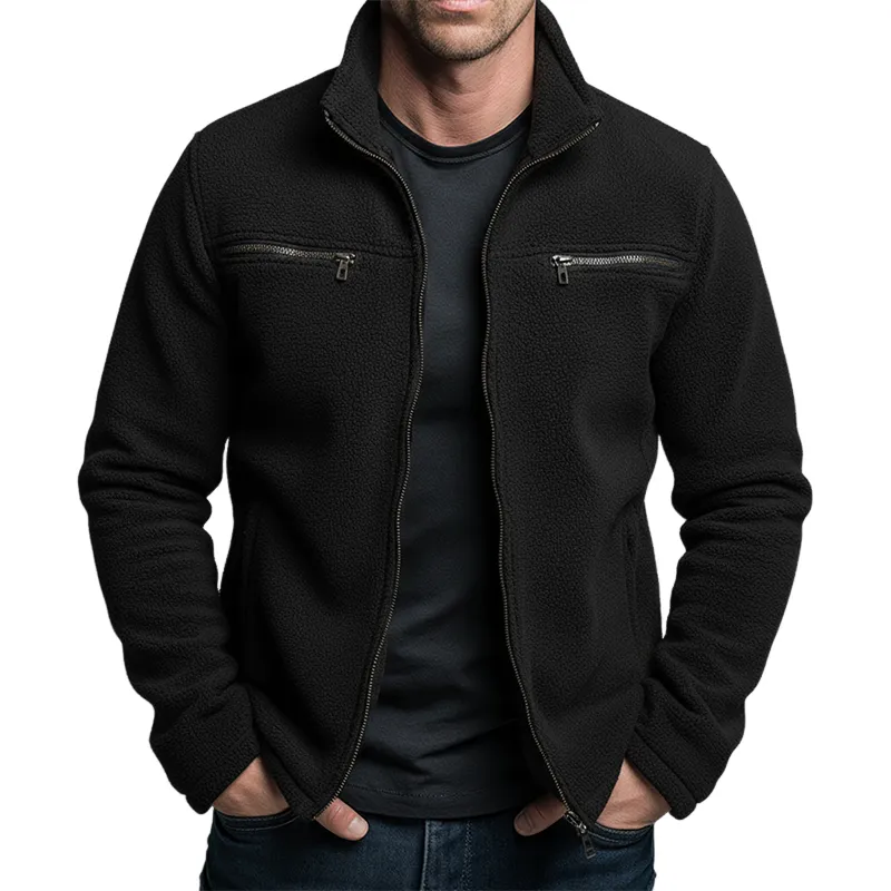 Men's Retro Casual Polar Fleece Warm Stand Collar Zipper Jacket MTA1083J7TO sold by Manly