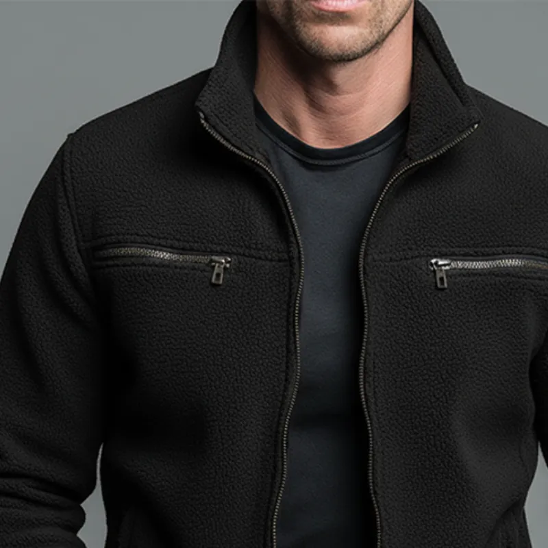 Men's Retro Casual Polar Fleece Warm Stand Collar Zipper Jacket MTA1083J7TO sold by Manly product image thumbnail 3