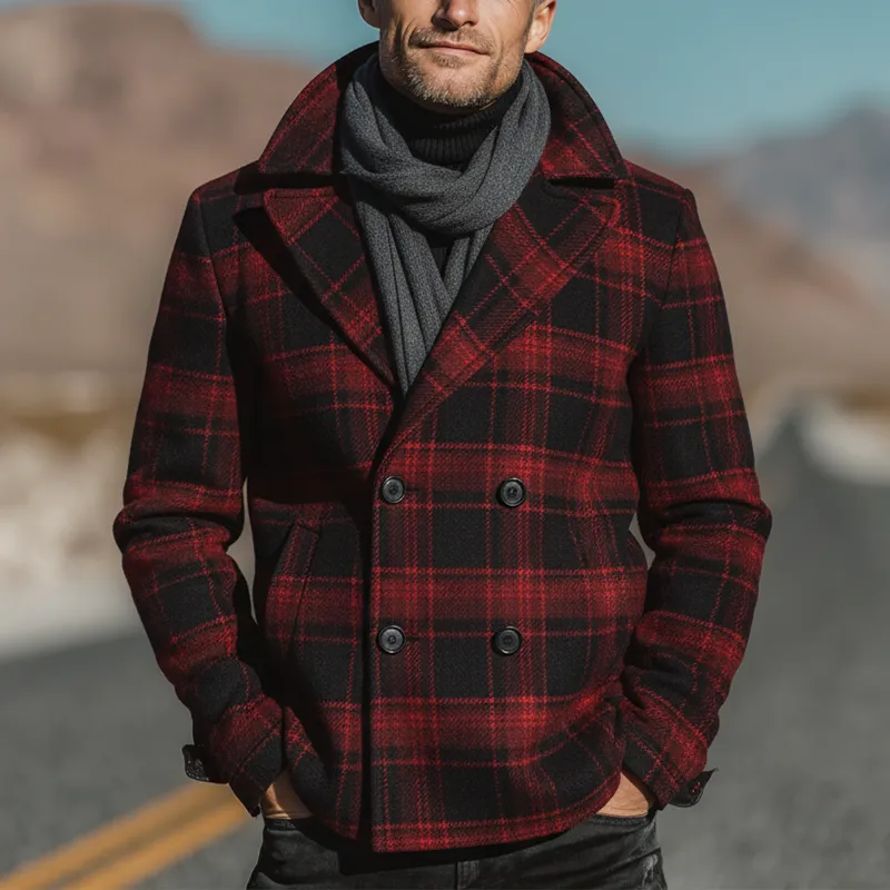 Men's Winter Fashion Plaid Faux Wool Short Lapel Coat MTA1117J4P sold by Manly product image thumbnail 2