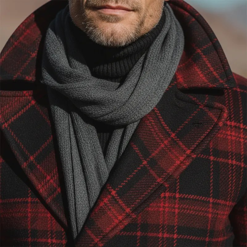 Men's Winter Fashion Plaid Faux Wool Short Lapel Coat MTA1117J4P sold by Manly product image thumbnail 3