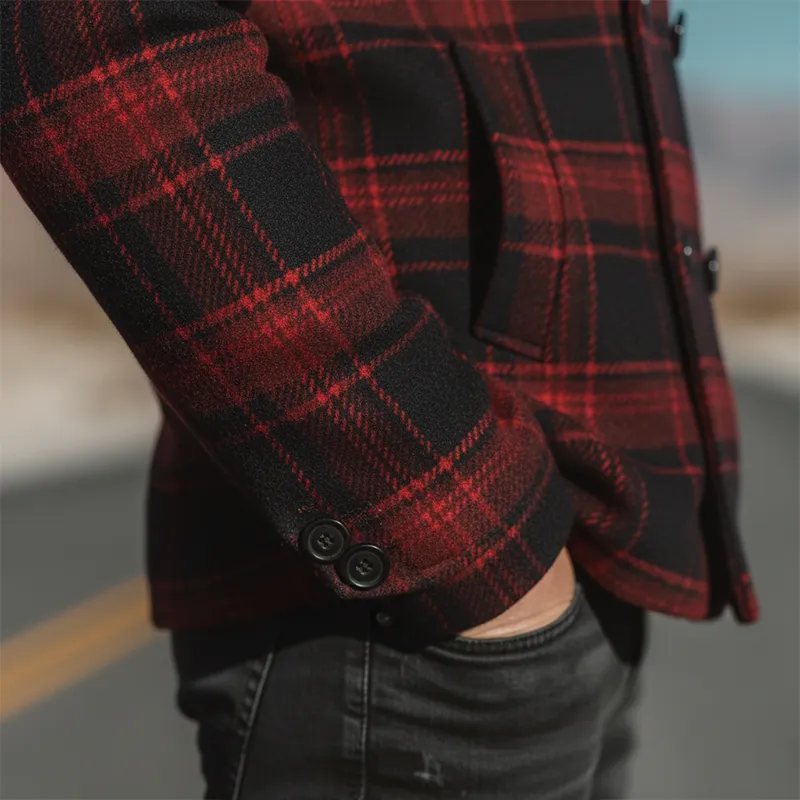 Men's Winter Fashion Plaid Faux Wool Short Lapel Coat MTA1117J4P sold by Manly product image thumbnail 4