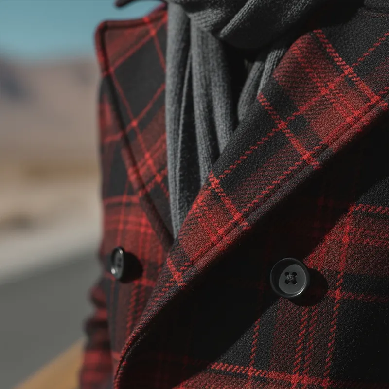 Men's Winter Fashion Plaid Faux Wool Short Lapel Coat MTA1117J4P sold by Manly product image thumbnail 5