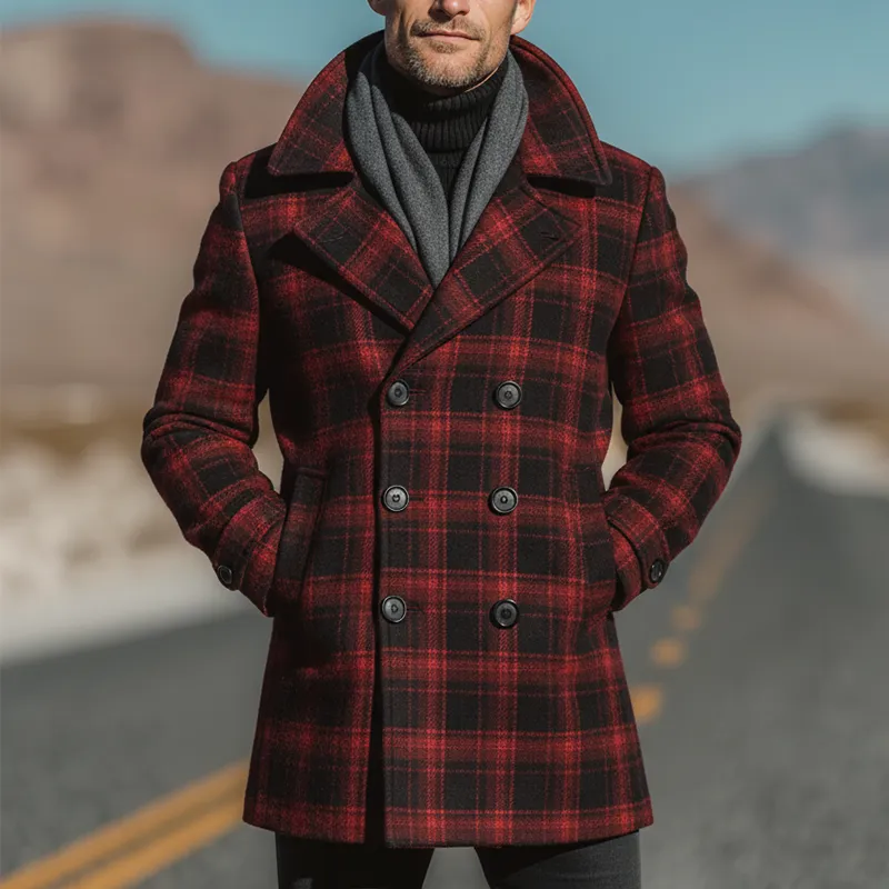 Men's Winter Fashion Plaid Faux Wool Mid-length Lapel Coat MTA1195J8P sold by Manly product image thumbnail 2