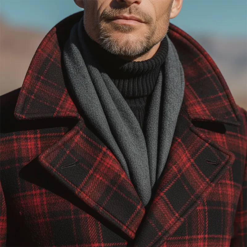 Men's Winter Fashion Plaid Faux Wool Mid-length Lapel Coat MTA1195J8P sold by Manly product image thumbnail 3