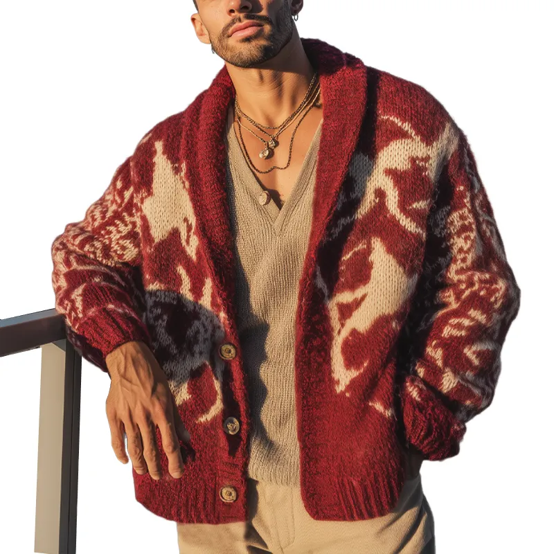 Men's Classic Colorblock Jacquard Button Knit Cardigan MTA1438J4U sold by Manly