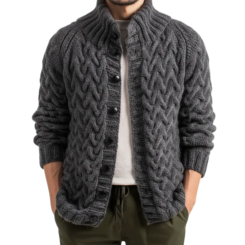 Men's Classic Jacquard Stand Collar Button Knit Cardigan MTA1489J3U sold by Manly