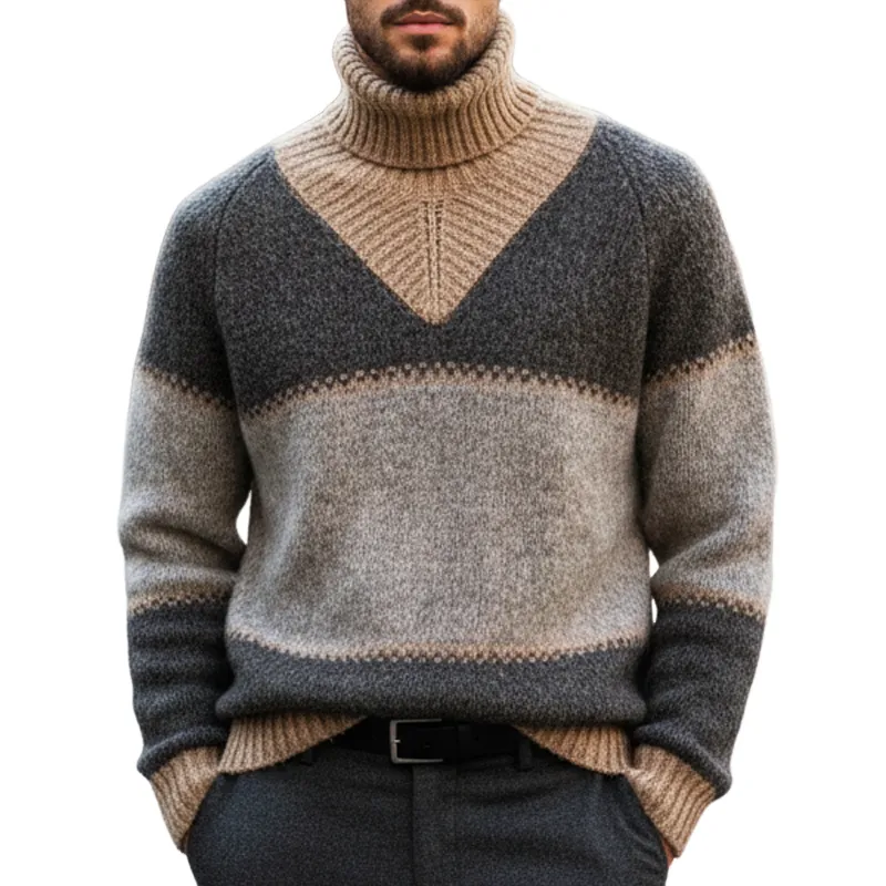 Men's Classic Colorblock Turtleneck Knitted Casual Sweater MTA1774I0U sold by Manly