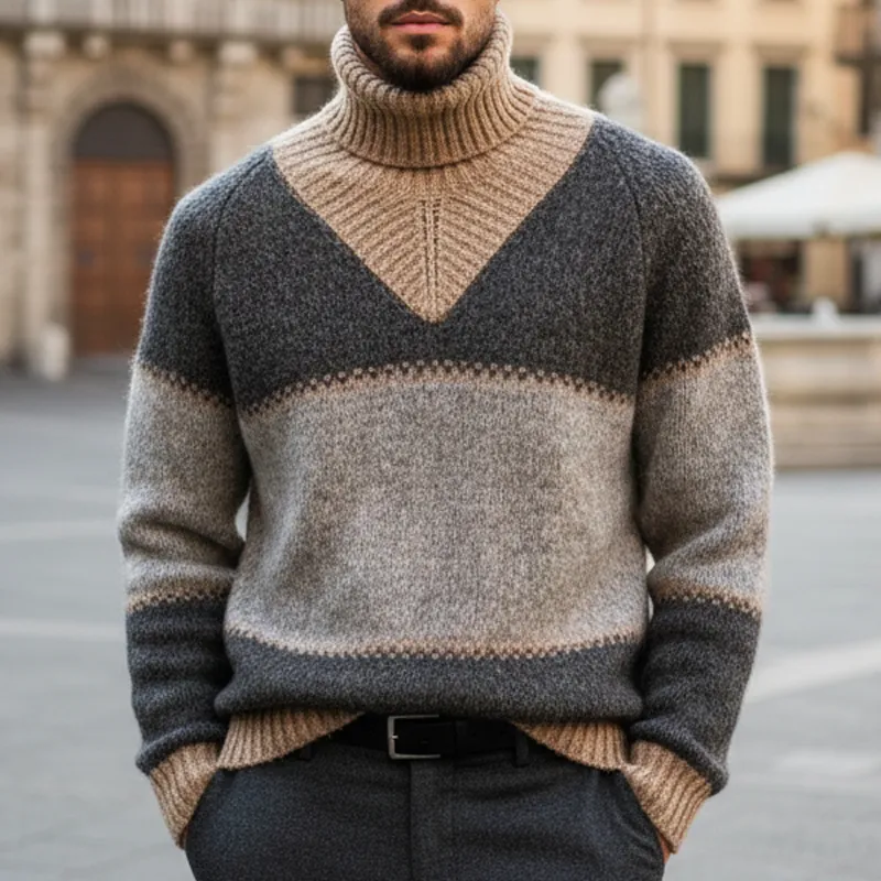 Men's Classic Colorblock Turtleneck Knitted Casual Sweater MTA1774I0U sold by Manly product image thumbnail 2