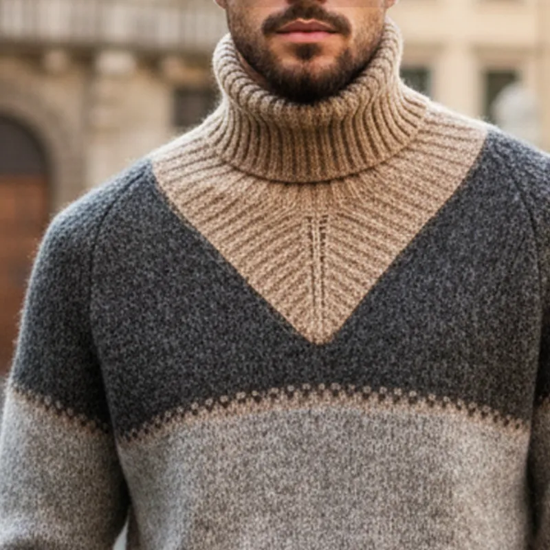 Men's Classic Colorblock Turtleneck Knitted Casual Sweater MTA1774I0U sold by Manly product image thumbnail 3