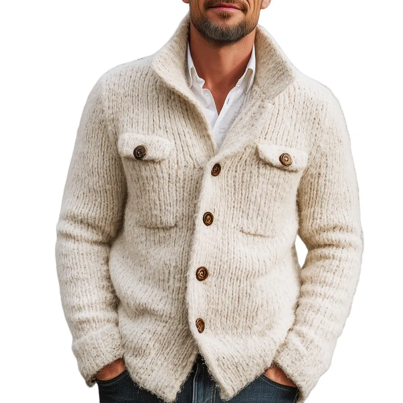 Men's Classic Solid Color Stand Collar Button Cardigan MTA1450J5U sold by Manly