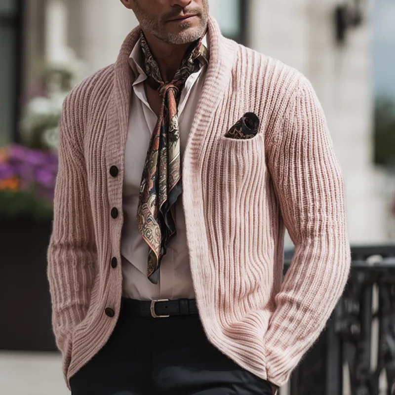 Men's Retro Light Pink Stand Collar Button Knit Cardigan MTA2331I3U sold by Manly product image thumbnail 3