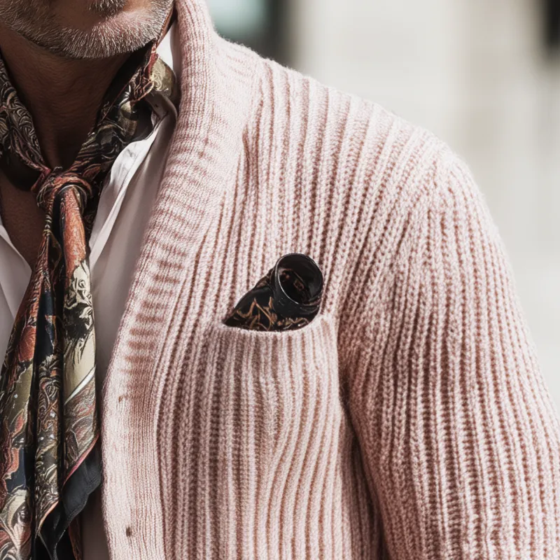 Men's Retro Light Pink Stand Collar Button Knit Cardigan MTA2331I3U sold by Manly product image thumbnail 4