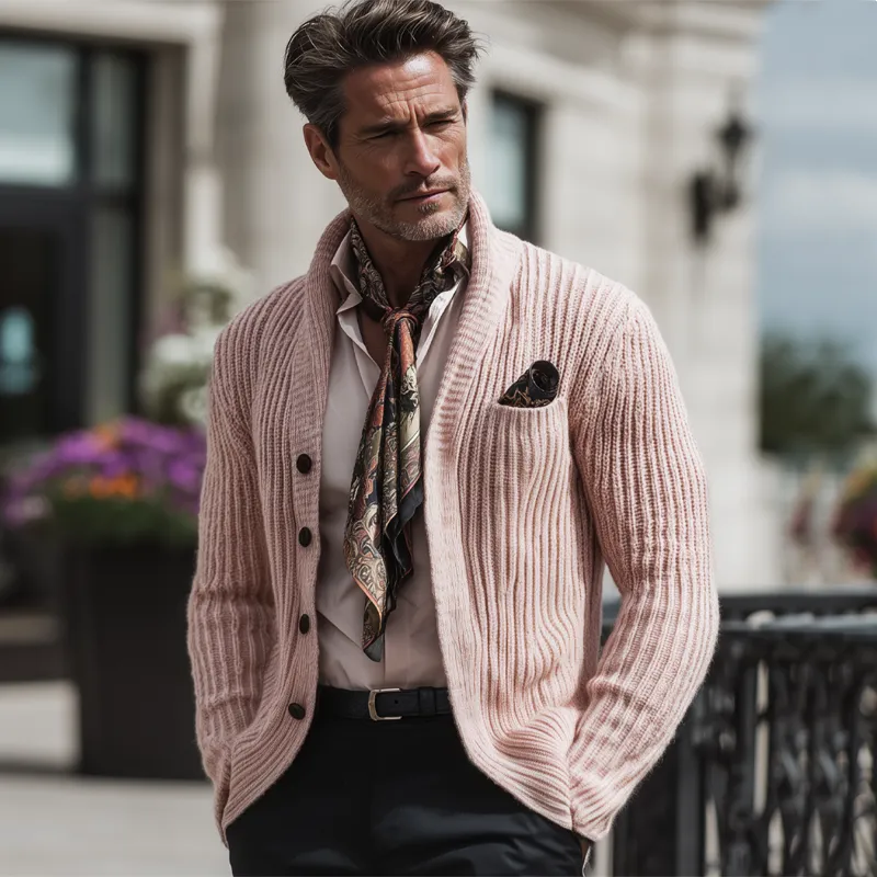 Men's Retro Light Pink Stand Collar Button Knit Cardigan MTA2331I3U sold by Manly product image thumbnail 2