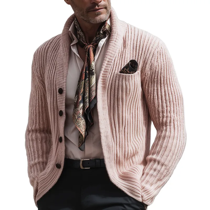 Men's Retro Light Pink Stand Collar Button Knit Cardigan MTA2331I3U sold by Manly