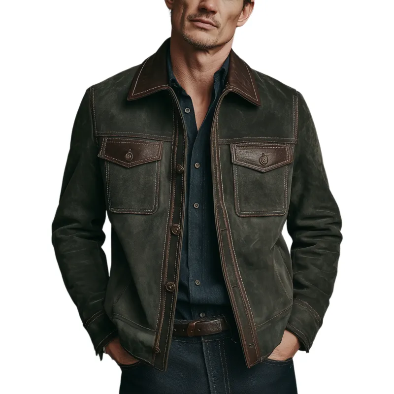 Men's Classic Casual PU Leather Lapel Zipper Faux Suede Slim Fit Jacket MTA1369J9K sold by Manly