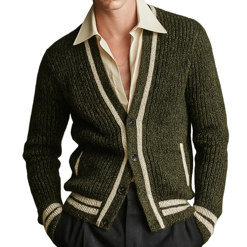 Men's Vintage Casual Striped Knitted Sweater Button Cardigan MTA1390J3TO sold by Manly