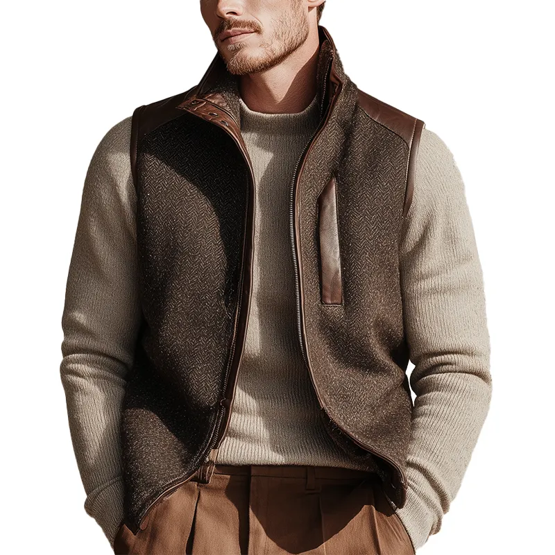 Men's Winter Retro Herringbone Faux Wool Vest MTA1442J1P sold by Manly