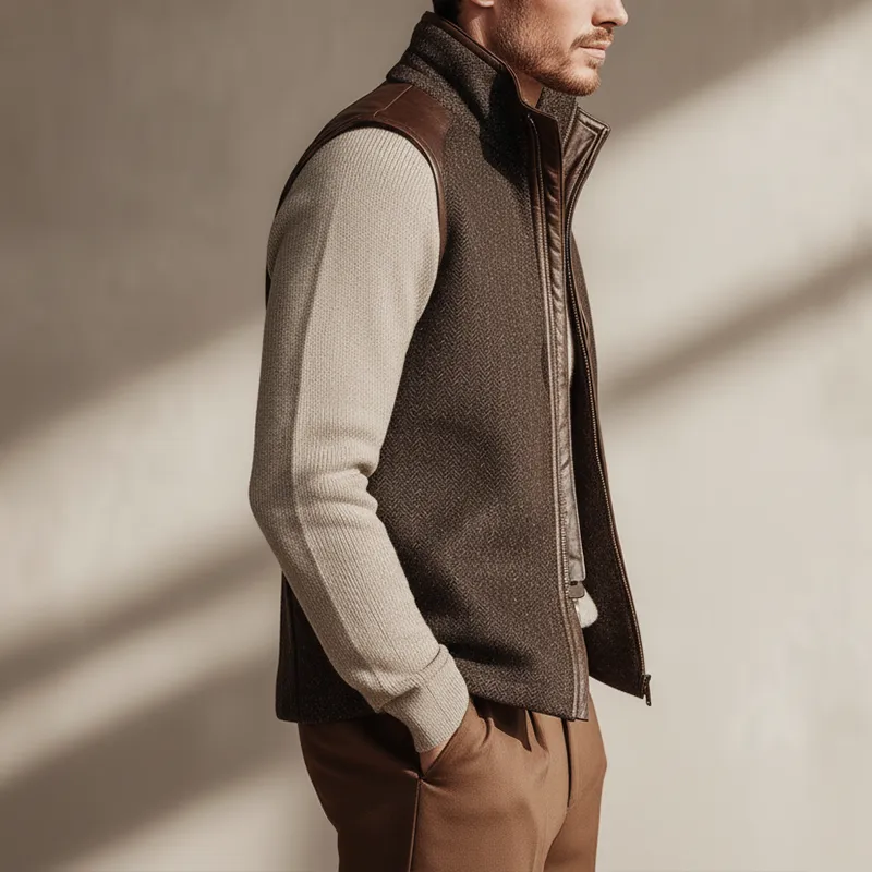 Men's Winter Retro Herringbone Faux Wool Vest MTA1442J1P sold by Manly product image thumbnail 4