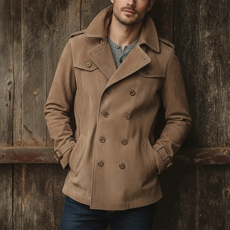 Men's Winter Vintage Double-Breasted Faux Suede Jacket (Includes Belt) MTA1488J0P sold by Manly product image thumbnail 5