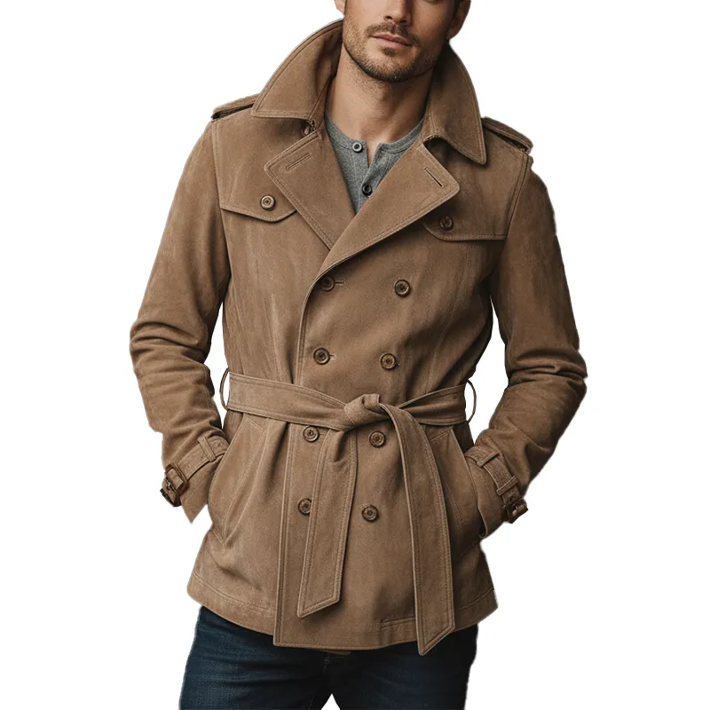 Men's Winter Vintage Double-Breasted Faux Suede Jacket (Includes Belt) MTA1488J0P sold by Manly