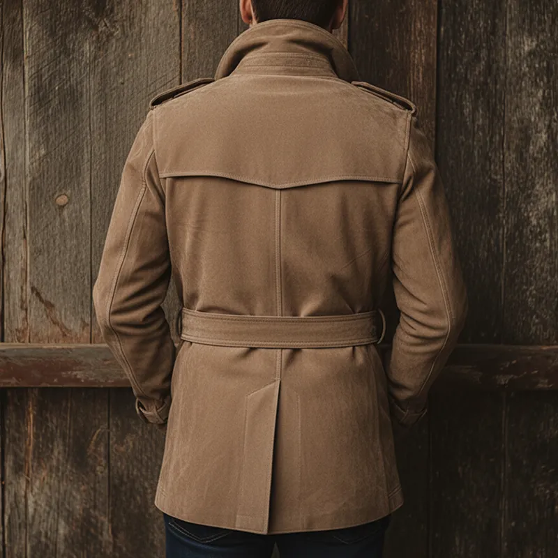 Men's Winter Vintage Double-Breasted Faux Suede Jacket (Includes Belt) MTA1488J0P sold by Manly product image thumbnail 3