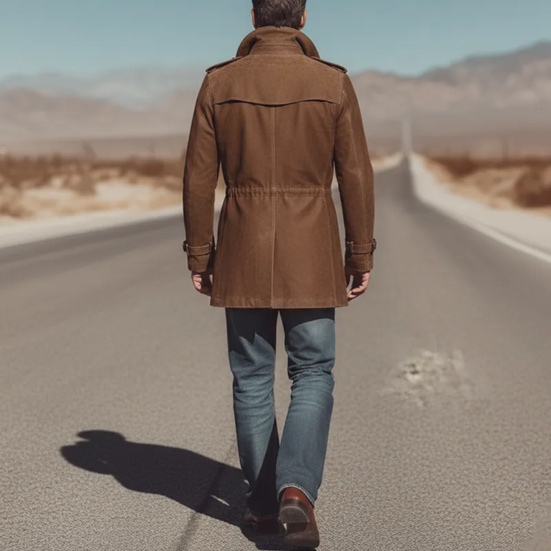 Men's Winter Vintage Double-Breasted Slim Mid-Length Faux Suede Coat MTA1448J0P sold by Manly product image thumbnail 3