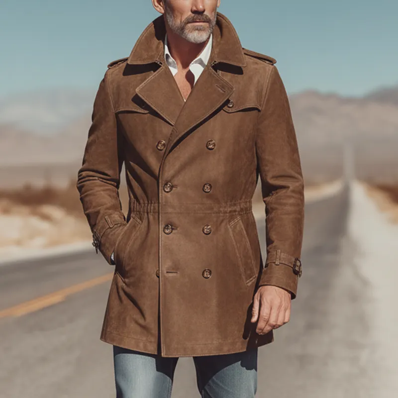 Men's Winter Vintage Double-Breasted Slim Mid-Length Faux Suede Coat MTA1448J0P sold by Manly product image thumbnail 2