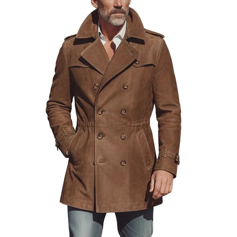 Men's Winter Vintage Double-Breasted Slim Mid-Length Faux Suede Coat MTA1448J0P sold by Manly