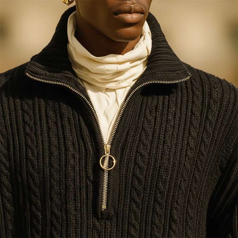 Men's Winter Vintage Cable-Pattern Cotton Knit Zipper Sweater MTA1477J5P sold by Manly product image thumbnail 3