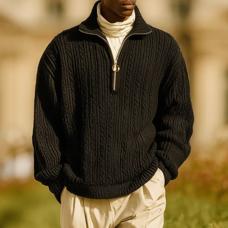 Men's Winter Vintage Cable-Pattern Cotton Knit Zipper Sweater MTA1477J5P sold by Manly product image thumbnail 2