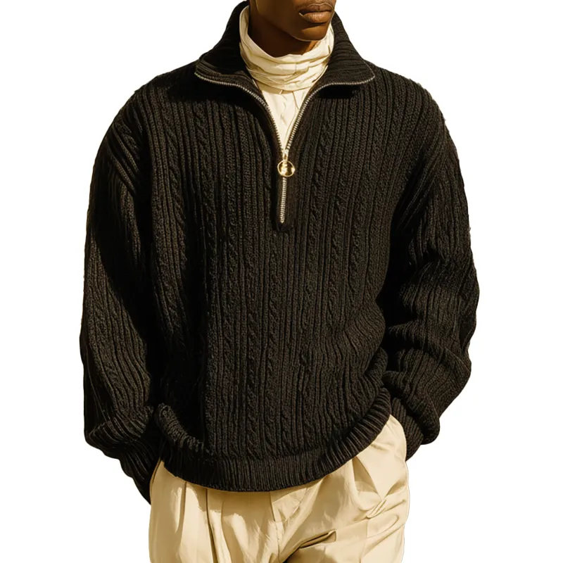 Men's Winter Vintage Cable-Pattern Cotton Knit Zipper Sweater MTA1477J5P sold by Manly