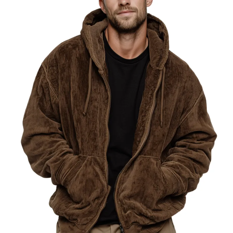 Men's Classic Casual Hooded Zip-Up Corduroy Jacket MTA1393J7K sold by Manly
